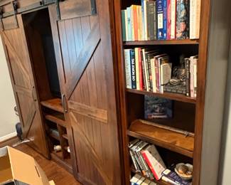 Farmhouse Style Sliding Barn Door Media Console and Bookcase