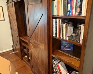 Rustic Farmhouse Barn Door Entertainment Center with Integrated Shelving third image
