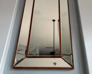 Large Contemporary Dark Wood Framed Beveled Wall Mirror