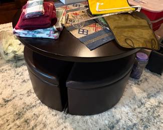 Round Coffee Table with Nesting Ottomans