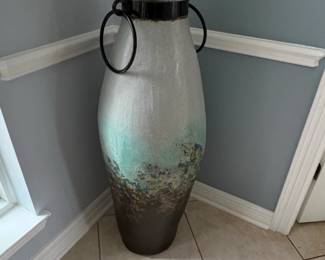 Large Decorative Floor Vase with Metal Ring Handles