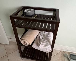 Bamboo Slatted Rolling Bathroom Cart