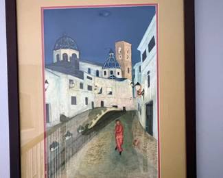 Original Watercolor Painting of a Mediterranean Street Scene by Max Vidal