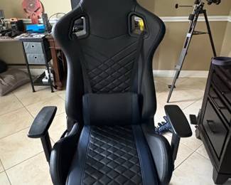 Ergonomic Gaming Chair with DiamondQuilted Upholstery and Blue Accents