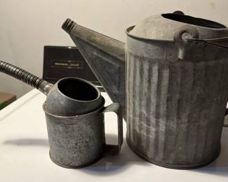 Galvanized watering can. Quart oil can w/ spout.