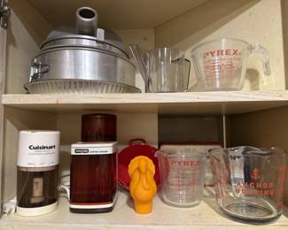 PYREX measuring cups.  Baking cake pans.