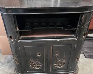 Vintage Carved Asian Bar Cabinet