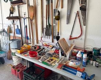 Garden tools and paint supplies