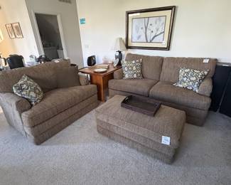LaZboy couch, loveseat, and storage ottoman, oak computer desk