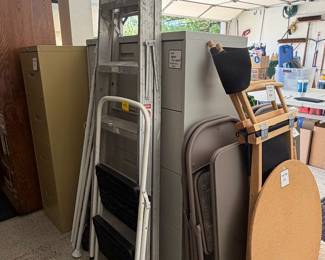 Laddrt, step ladder, Cardtable and chair set, Director's chair, HONE 4-drawer lateral file cabinet, 4-drawer file cabinet