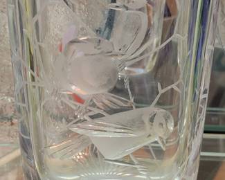 Vase with etched birds