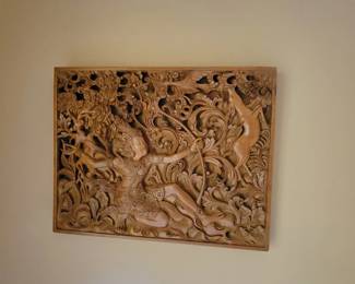 Hand carved wooden panel