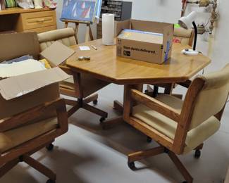 Hexagonal game table with chairs