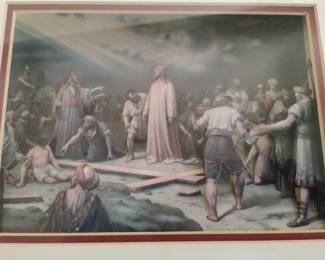 Vintage D Religious Print  Jesus Carrying the Cross second image