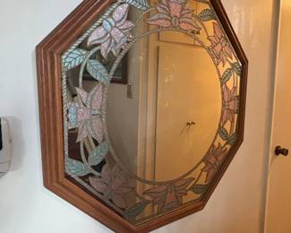 Vintage Windsor Art Octagonal Floral Etched Wall Mirror