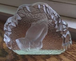 Vintage Viking Glass Praying Hands Paperweight