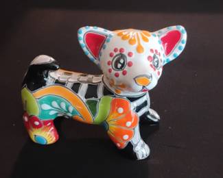 Talavera Style Day of the Dead Chihuahua Figurine