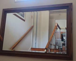 Rectangular Wall Mirror with Stained Wood Frame