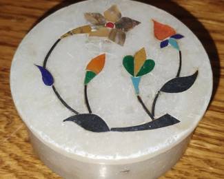 Pietra Dura Inlaid Marble Trinket Box