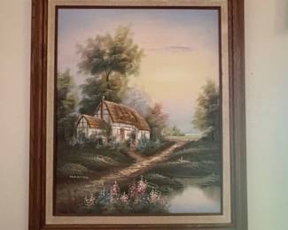 Marten Signed Cottage Landscape Oil Painting