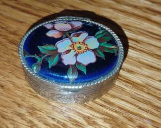 Vintage Sterling Silver and Guilloch Enamel Floral Pill Box