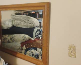 MidCentury Modern Oak Framed Wall Mirror