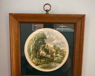 Vintage John Constable The Cornfield Ceramic Plate in Wooden Frame