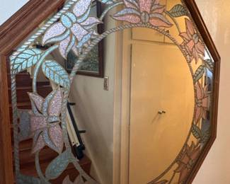Vintage Windsor Art Octagonal Floral Etched Wall Mirror second image