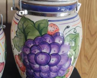 Capriware by Michaels Orchard Hand Painted Ceramic Fruit Motif Airtight Canister B