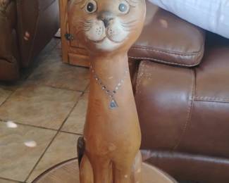 Vintage HandCarved Wooden Siamese Cat Sculpture with Necklace Accent