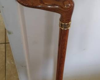 Ergonomic Oak Wood Walking Cane with Brass Collar