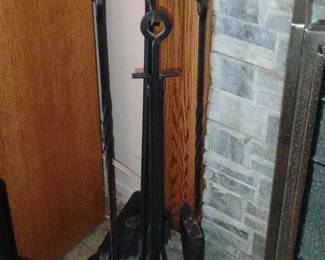 HandForged Wrought Iron Fireplace Tool Set with Twisted Detailing
