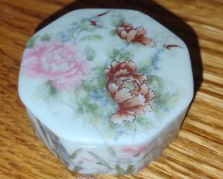 Vintage RS Prussia Hexagonal Porcelain Trinket Jewelry Box, Hand Painted Roses