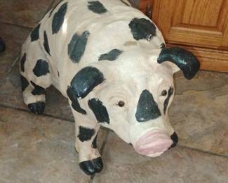 Vintage Painted Concrete Pig Garden Statue
