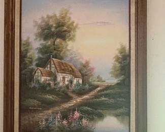 Marten Signed Country Cottage Landscape Oil Painting