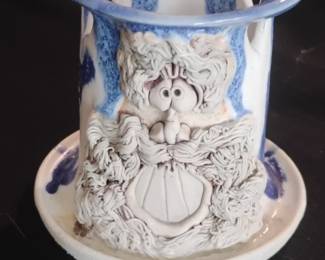 Vintage Studio Pottery Old Man Face Mug or Utensil Holder