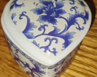 Blue and White Porcelain HeartShaped Trinket Box by Silvestri
