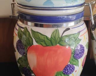 Capriware by Michaels Orchard Hand Painted Ceramic Fruit Motif Airtight Canister