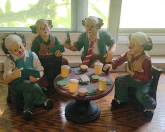 Vintage Resin Clowns Playing Poker Figurine Set