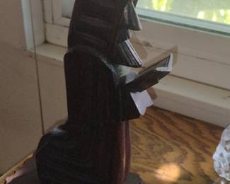 HandCarved Wooden Monk Figurine Reading Book