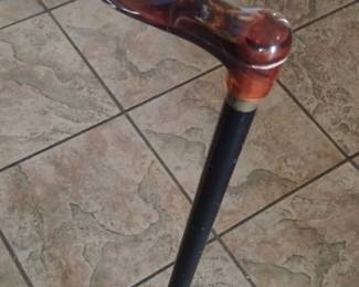 Vintage Faux Amber Resin Palm Grip Walking Stick