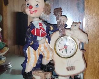 Vintage Clown with Guitar and Cat Quartz Clock by Precious Collection