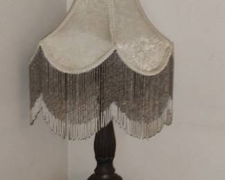 Victorian Style Table Lamp with Beaded Fringe Shade