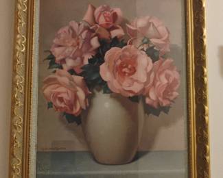 GastonAlbert Lavrillier Pink Roses Still Life Oil Painting
