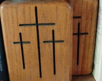MidCentury Modern Style Wooden ThreeCrosses bookends