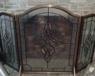 ThreePanel Leaded Glass Fireplace Screen