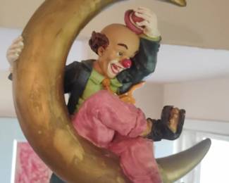 Ron Lee Style Vintage Clown on Crescent Moon Hanging Ornament