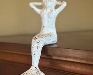 coastal antique white cast iron mermaid shelf sitter