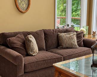 Plush brown fabric sofa