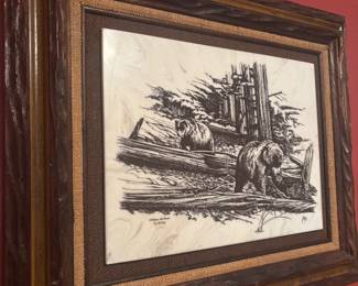 Beautiful framed scrimshaw art